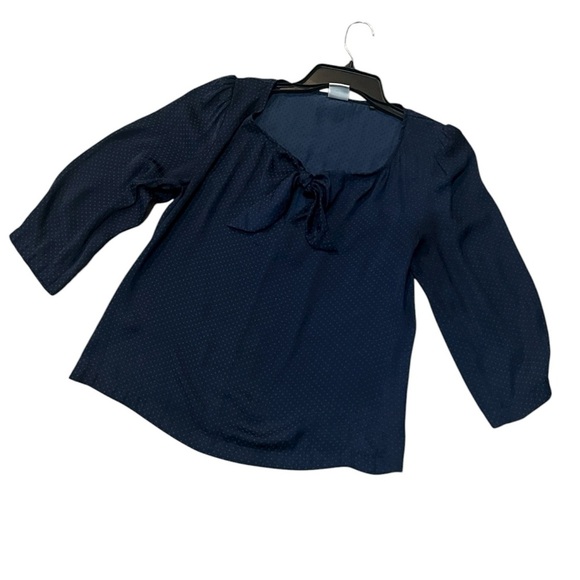 CAbi 5525 Polka Dot Tie Front Knot Blouse Navy Size Small - Picture 6 of 11